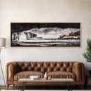Frozen Cave, Monochrome Landscape, Framed Canvas Print, Winter Wall Art, Dramatic Nature Scene, Home Office Decor, Unique Black and White Art