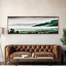 Foggy Mountains, Misty Forest Scene, Serene Nature Art, Minimalist Wall Decor, Framed Canvas Print, Bedroom Wall Art, Green Tones, Tranquil Vibes