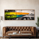 Abstract Surfboard, Bold Colors, Beach House Art, Framed Canvas Print, Tropical Wall Art, Coastal Decor, Boho Vibes, Surfing Gift