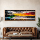 Pier, Ocean, Sunset, Framed Canvas Print, Nautical Wall Art, Coastal Home Decor, Minimalist Seascape, Surf Beach Art, Large Modern Painting