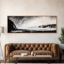 Misty Ocean, Coastal Hills, Foggy Landscape, Framed Canvas Print, Black and White Art, Monochrome Painting, Nature Wall Art, Office Decor
