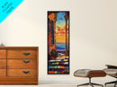 Ocean Sunset, Arched View, Coastal Glow, Framed Canvas Print, vibrant beach sunset art, tropical patio decor, colorful kitchen wall art