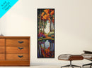 Autumn, Trees, Reflection, Forest - Framed Canvas Print, Fall Foliage Wall Art, Nature Scene Living Room Decor, Warm Seasonal Forest Painting