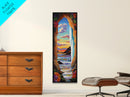 Ocean, Sunset, Archway, View, Framed Canvas Print, Coastal wall decor, tropical beach art, vibrant living room painting, boho landscape style