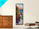 Cliff, Ocean, Waves, Nature, Framed Canvas Print of dramatic coastal waves, serene beach art, bathroom wall decor, ocean lover gift