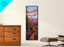 Desert, Mountains, Bold, Colors, Framed Canvas Print with red rock trail, southwest boho decor, hallway art, vibrant mountain landscape