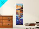 Sunset Water, Church View, Serene Horizon, Framed Canvas Print, abstract water reflections, spiritual art, peaceful living room wall decor