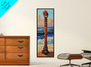 Coastal Totem, Bold, Art, Framed Canvas Print tropical tribal decor, ocean beach vibes, colorful surfside pole painting, seaside living room