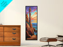 Lighthouse Coastline, Sunset Majestic — Framed Canvas Print, coastal wall art, nautical decor, seascape lighthouse painting, beach house print