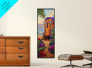 Tropical Camper, Beach Sunset, Framed Canvas Print, beach house wall decor, boho camper wall art, colorful coastal painting, fun summer vibes