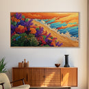 Beach Flowers, Sunset, Coastal Decor Canvas Print, Colorful Ocean Landscape, Tropical Boho Art, Living Room Beach Wall Art