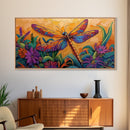 Dragonfly Garden, Sunset, Colorful Nature Canvas Print, Vibrant Insect Wall Decor, Boho Art Bedroom Accent, Summer Style