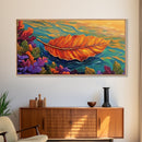 Leaf, Autumn, Floating, Nature, Framed Canvas Print, Fall themed leaf painting, cozy seasonal decor, rustic kitchen wall art
