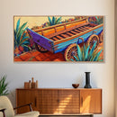Painted Wagon, Rustic Charm, Color Pop, Framed Canvas Print, Western Farmhouse Wall Art, Vibrant Kitchen Print, Entryway Decor