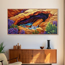 Desert Hidden, Oasis, Waterfall, Framed Canvas Print Nature-inspired boho landscape, colorful living room wall art, southwest decor