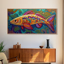 Colorful Fish, Wall, Art, Framed Canvas Print, Boho ocean wall decor, coastal bathroom wall art, whimsical undersea painting kitchen