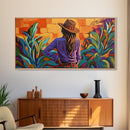Cowgirl Desert, Vibes, Art, Framed Canvas Print, Western woman cactus wall art, rustic country home decor, southwestern living room