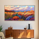 Golden Field, Coastal Landscape, Sunset, Colorful Grass, Ocean View, Large Wall Art, Living Room Wall Art, Canvas Print, Nature Decor