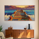 Ocean Pier, Sunset Seascape, Beach House Art, Rustic Dock, Nautical Wall Art, Colorful Painting, Coastal Landscape, Canvas Print