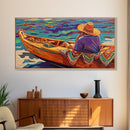 Boat Fisherman, Serene, Waters, Canvas Print colorful coastal life art Office Wall Art tropical ocean boho decor relaxed living