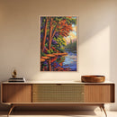 Forest Reflection, Autumn, Tranquil, Framed Canvas Print, peaceful forest reflection painting, Fall canvas wall art, nature living room decor