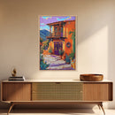 Southwest Home, Colorful, Balcony, Canvas Print vibrant Mexican house wall art, festive living room decor, textured boho painting