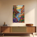 Cliff Ocean, Sunset, Framed Canvas Print, Bold Coastal Canyon Wall Art, Vibrant Nature Decor, Boho Landscape Style, Bedroom Wall Art