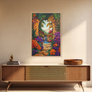 Archway Jungle, Waterfall, Framed Canvas Print, Exotic Tropical Wall Art, Bold Jungle Landscape Decor, Entryway art, Bathroom Wall Art