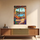 Hammock Patio, Relax, Lake, Framed Canvas Print, bohemian outdoor decor, tropical vacation art, summer patio vibe, living room wall art