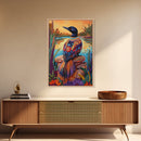 Jewel Loon, Sunset, Vibrant Bird Wall Art, Nature Wildlife Decor, Eclectic Home Accent, Living Room Boho Framed Canvas Print