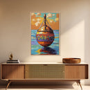Buoy Sea, Sunset, Nautical Ocean Wall Art, Beach House Decor, Coastal Colorful Accent, Tropical Framed Canvas Print