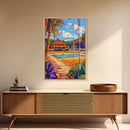 Resort Courts, Palms, Canvas Print, Tropical travel art, boho outdoor decor, living room wall art, vacation dreamscape, palm tree landscape