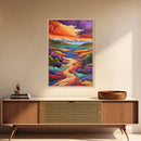 Mountains River, Clouds, Autumn, Framed Canvas Print, Bold Fall Landscape Art, Cozy Cabin Decor, Nature Lover Living Room Accent