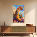 Driftwood, Woven Textile, Desert Sky, Framed Canvas Print, rustic wall art, southwest decor, colorful boho style, Entryway Wall Art