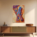 Bold Gun Art, Floral Pistol, Vibrant Western, Pop Art, Framed Canvas Print, Man Cave Wall Art, boho western decor, edgy wall art