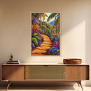 Tropical Trail, Jungle Pathway, Bright Nature Scene, Canvas Print, Boho Living Room Wall Art, Exotic Garden Decor, Colorful Tropical Painting
