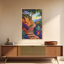 Coastal Trail, Vibrant Path, Tropical Landscape, Nature Art, Sunset Vibes, Living Room Wall Art, Canvas Print, Boho Chic Decor