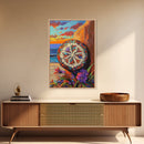 Mandala Sun, Beach Sunset, Boho Symbolism, Coastal Meditation Art, Zen Decor, Living Room Wall Art, Canvas Print, Colorful Texture