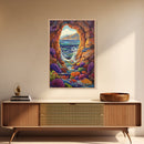 Ocean Cave Window, Underwater Scene, Marine Life, Coral Reef, Framed Canvas Print, Bathroom Wall Art, Coastal Decor, Nautical Art