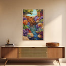 Tree Roots Water, Forest Creek, Vibrant Flora, Nature Beauty, Framed Canvas Print, Office Wall Art, Botanical Decor, Whimsical Art