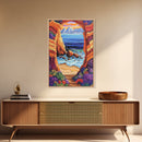 Coastal Archway, Ocean, Escape, Framed Canvas Print bold beach cave painting vivid seascape arch view boho tropical living room wall decor