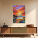 Sunset, Desert, Lake, Landscape, Framed Canvas Print, Vibrant sunset over desert lake with bold skies, perfect Southwest living room wall art