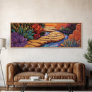 Garden Pathway, Floral Stream Art, Bold Colors, Succulent Garden Style, Framed Canvas Print, Kitchen or Hallway Wall Art