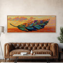 Colorful Leaf Art, Sunset Nature Decor, Vibrant Feather Design, Framed Canvas Print, Boho Wall Art, Entryway Accent Piece