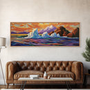 Iceberg Ocean Scene, Arctic Sunset Painting, Majestic Ice Waterscape, Framed Canvas Print, Coastal Wall Art, Winter Home Decor