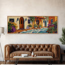 Hacienda Courtyard, Rustic Charm Art, Southwest Home Decor, Floral Garden Wall Accent, Framed Canvas Print, Dining Room Style
