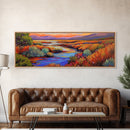 Autumn River Landscape, Colorful Nature Scene, Southwest Wall Art, Framed Canvas Print, Fall Living Room Decor, Warm Tones