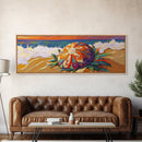 Sea Shell Flower, Ocean Breeze, Sunset Shoreline, Whimsical Beach Framed Canvas Print, Bathroom Wall Art, Tropical Coastal Art
