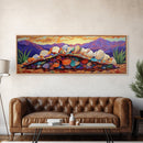 Colorful Shell Art, Coastal Mountain Decor, Ocean Nature Vibes, Beach Shell Wall, Framed Canvas Print, Living Room Coastal Boho Art