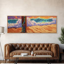 Painted Post, Colorful Shore, Ocean Wave, Surf Vibes, Framed Canvas Print, Beach Bedroom Wall Art, Tropical Seaside Expressionism